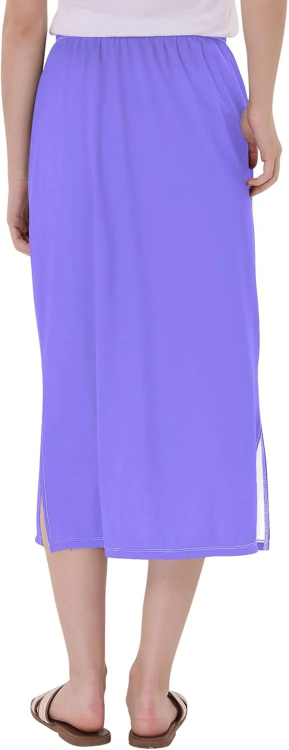 Medium Slate Blue Midi Skirt Slit Women Floral Pencil Skirts Elastic Waist Cute Summer Skirt