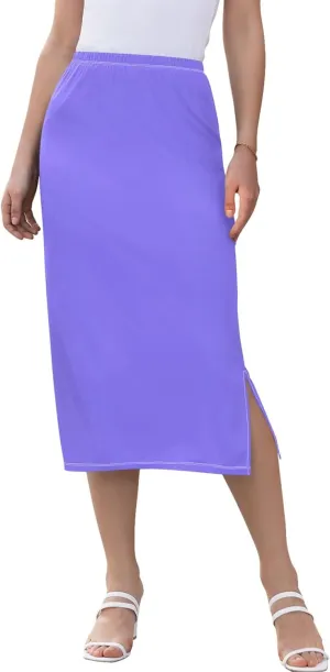 Medium Slate Blue Midi Skirt Slit Women Floral Pencil Skirts Elastic Waist Cute Summer Skirt