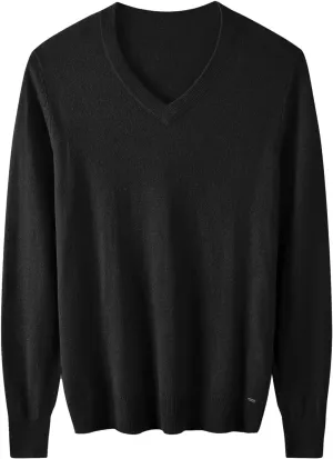 Men Casual V Neck Sweater Ribbed Knit Wool Blend Relaxed Fi Long Sleeve Pullover Top