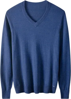 Men Casual V Neck Sweater Ribbed Knit Wool Blend Relaxed Fi Long Sleeve Pullover Top