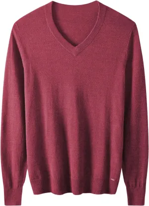 Men Casual V Neck Sweater Ribbed Knit Wool Blend Relaxed Fi Long Sleeve Pullover Top