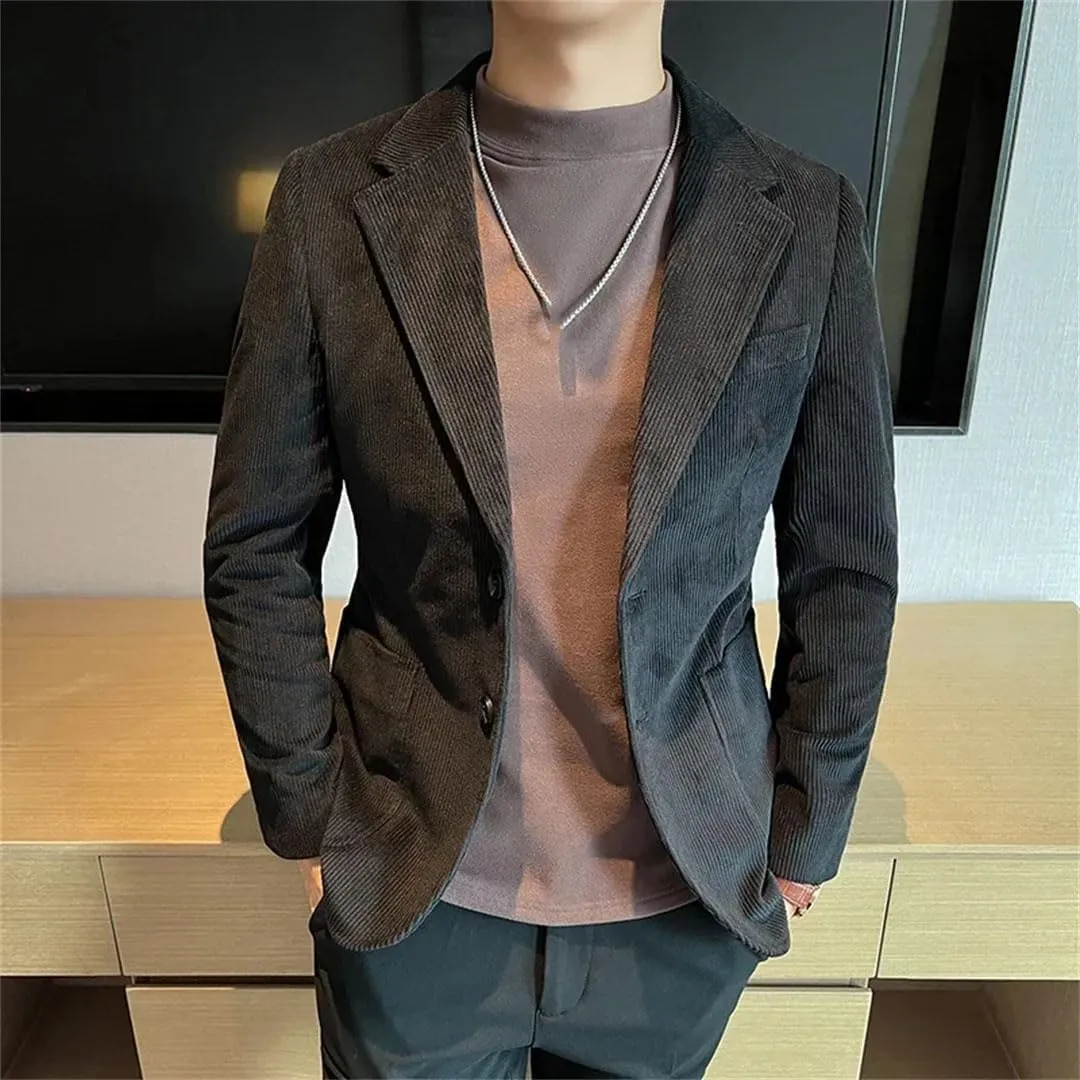 Men Corduroy Suit Jackets Style Slim Fit Casual Business Office Wedding Groom Blazers