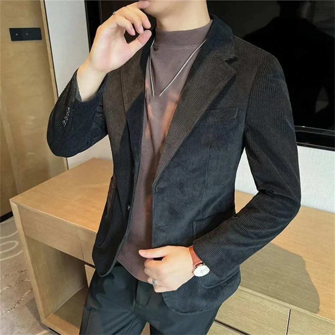 Men Corduroy Suit Jackets Style Slim Fit Casual Business Office Wedding Groom Blazers