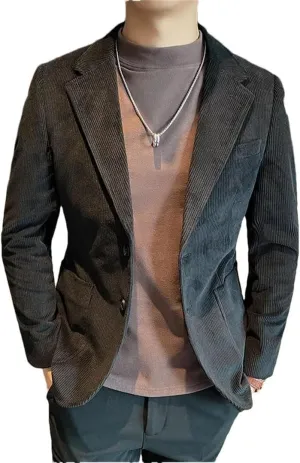 Men Corduroy Suit Jackets Style Slim Fit Casual Business Office Wedding Groom Blazers