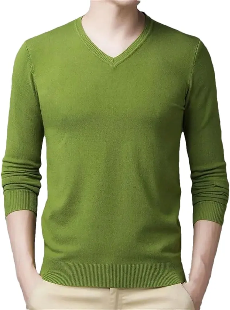 Men Fashion Solid V-Neck Bottoming Sweaters Autumn Winter Warm Casual Long Sleeve Knitted Pullovers Tops