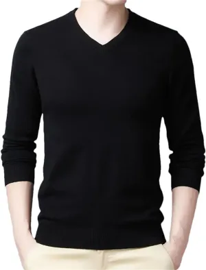 Men Fashion Solid V-Neck Bottoming Sweaters Autumn Winter Warm Casual Long Sleeve Knitted Pullovers Tops