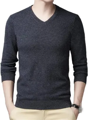 Men Fashion Solid V-Neck Bottoming Sweaters Autumn Winter Warm Casual Long Sleeve Knitted Pullovers Tops