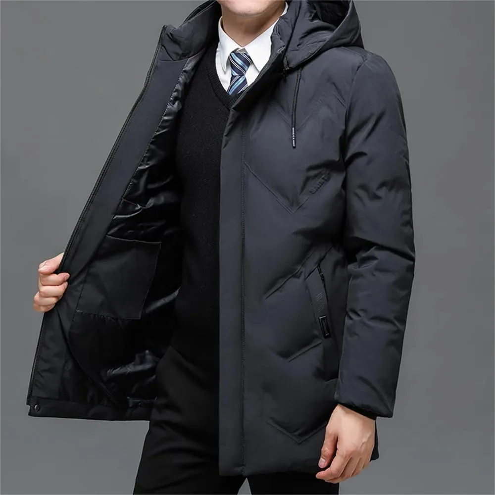 Men Winter Hooded Jacket Coat Casual Thick Cotton-Padded Zipper Long Parka Coat