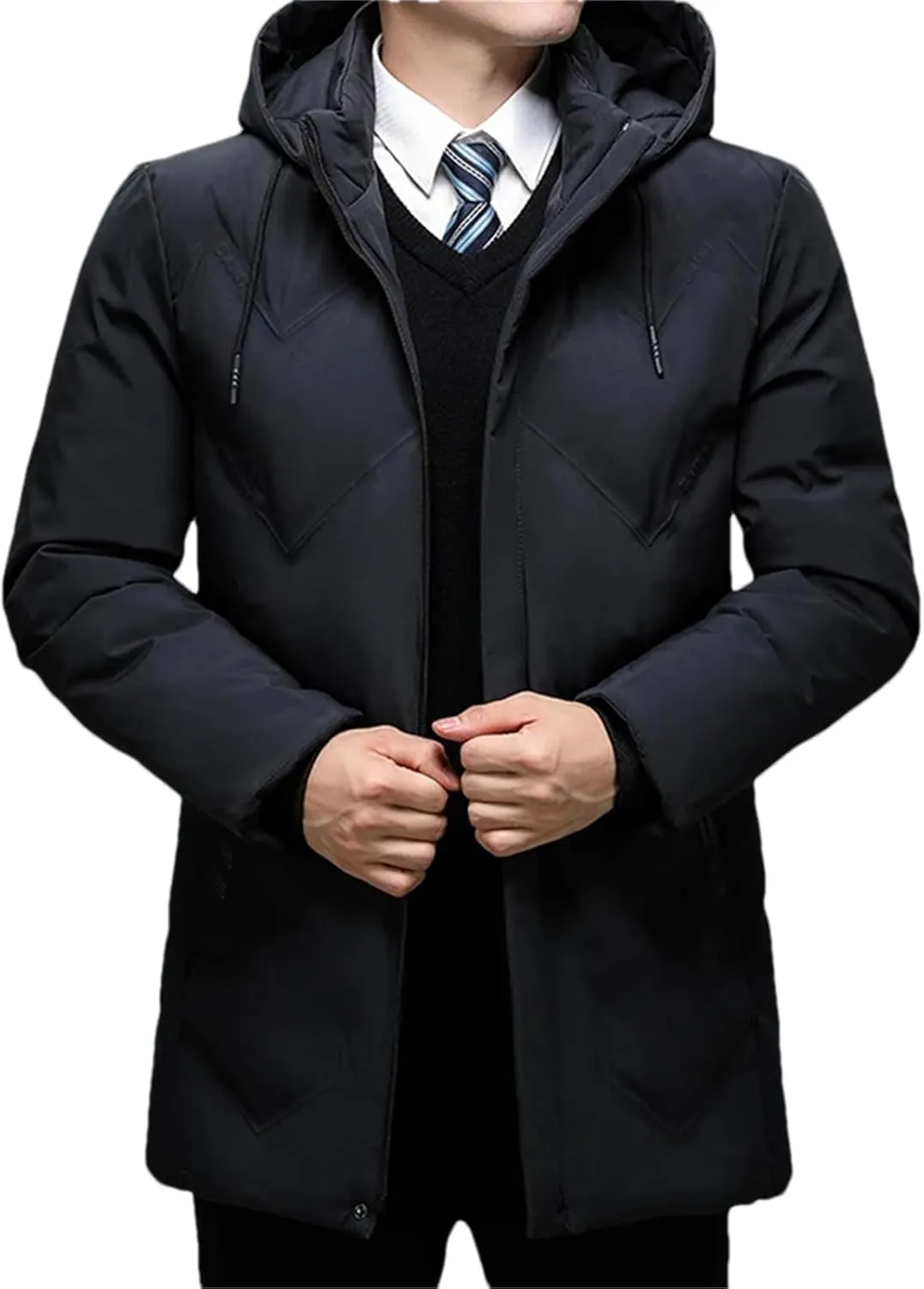 Men Winter Hooded Jacket Coat Casual Thick Cotton-Padded Zipper Long Parka Coat