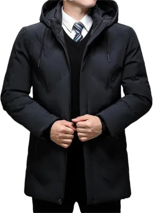 Men Winter Hooded Jacket Coat Casual Thick Cotton-Padded Zipper Long Parka Coat