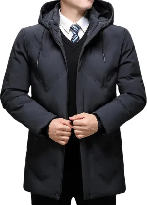 Men Winter Hooded Jacket Coat Casual Thick Cotton-Padded Zipper Long Parka Coat