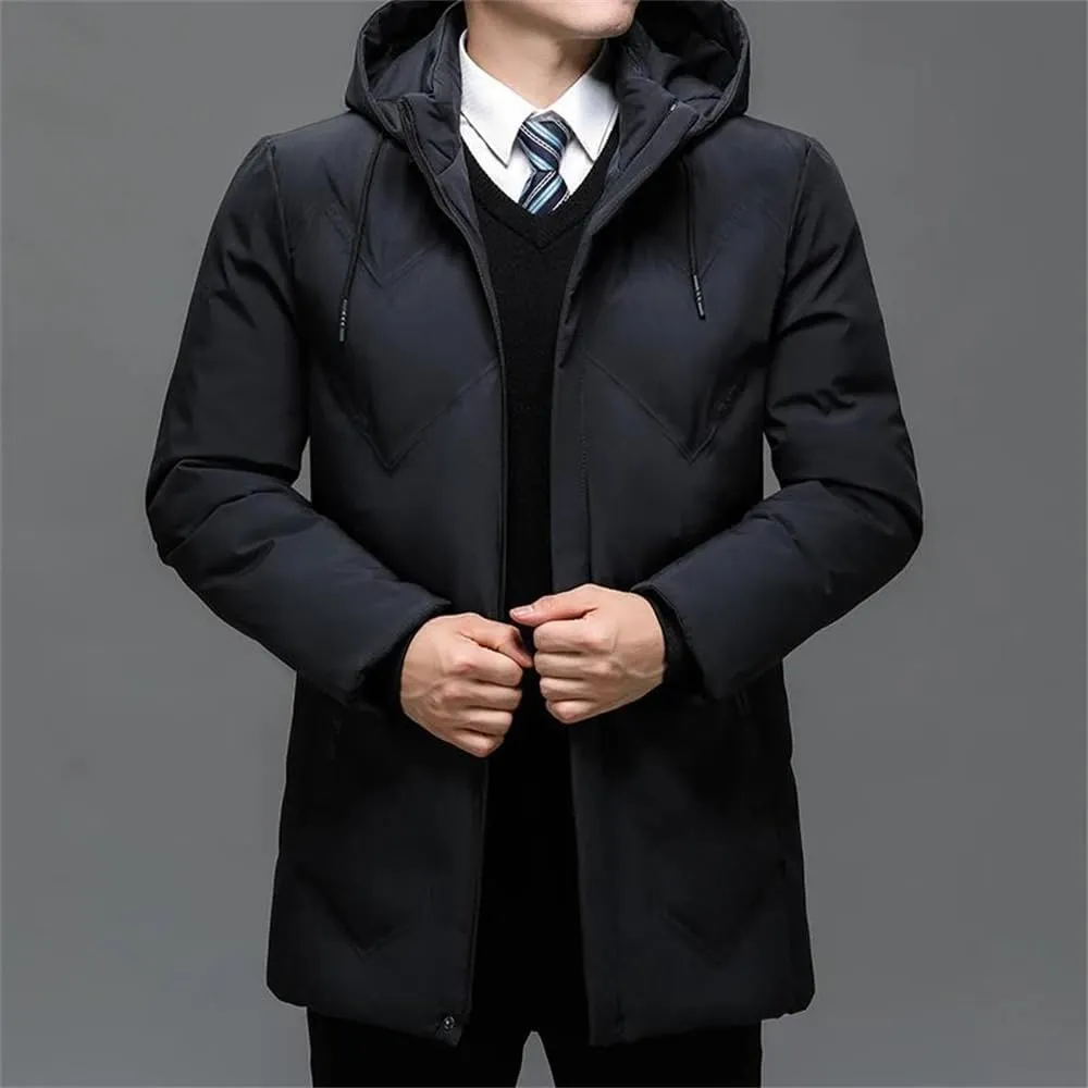 Men Winter Hooded Jacket Coat Casual Thick Cotton-Padded Zipper Long Parka Coat