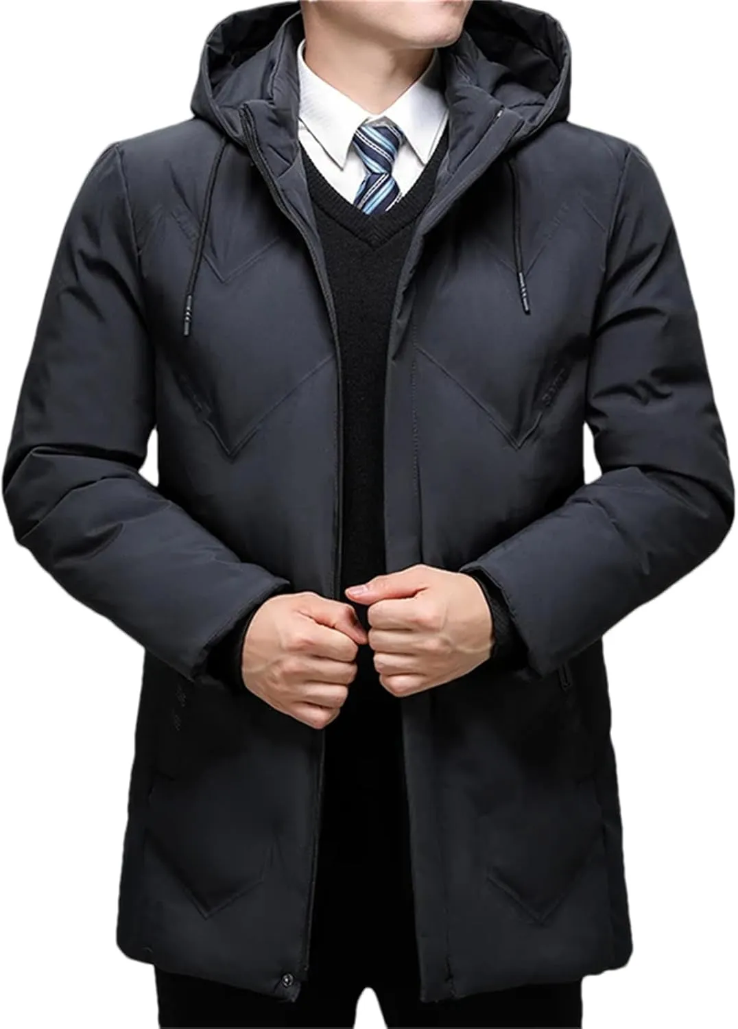Men Winter Hooded Jacket Coat Casual Thick Cotton-Padded Zipper Long Parka Coat