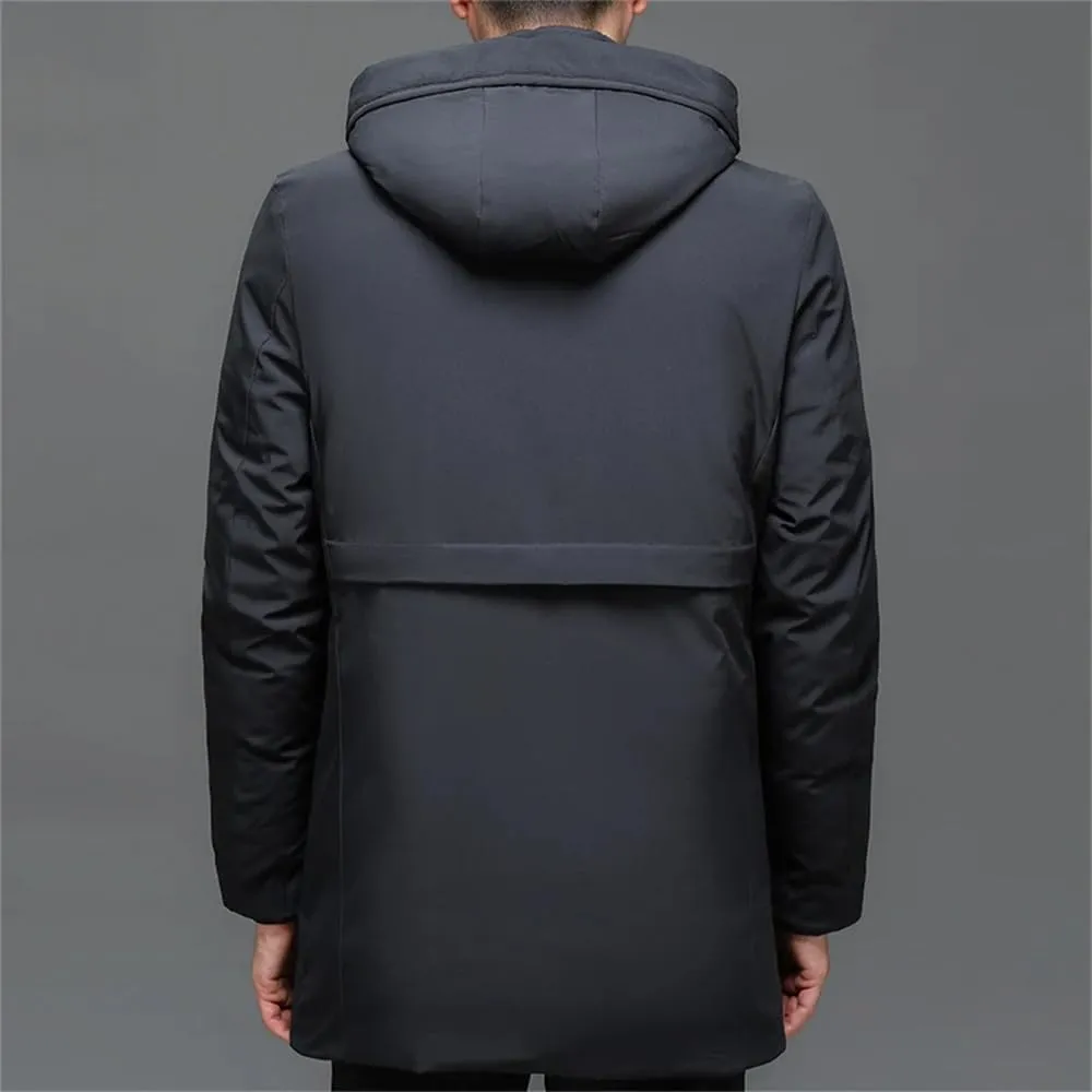 Men Winter Hooded Jacket Coat Casual Thick Cotton-Padded Zipper Long Parka Coat