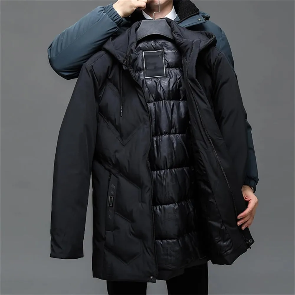 Men Winter Hooded Jacket Coat Casual Thick Cotton-Padded Zipper Long Parka Coat
