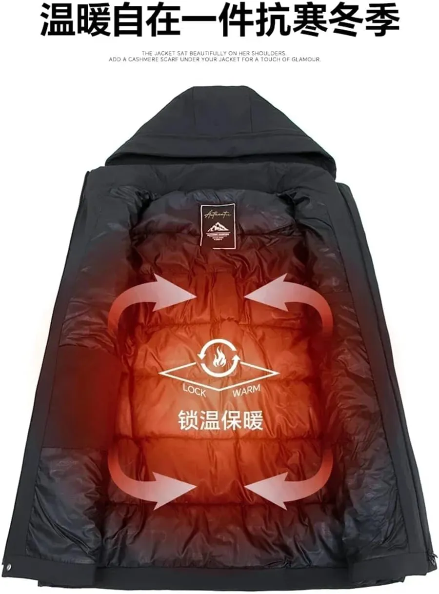 Men Winter Hooded Jacket Coat Casual Thick Cotton-Padded Zipper Long Parka Coat