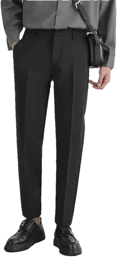 Men‘S Autumn Winter Suit Pants Stretch Slim Business Office Non-Iron Elastic Waist Casual Trouser