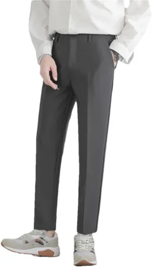 Men‘S Autumn Winter Suit Pants Stretch Slim Business Office Non-Iron Elastic Waist Casual Trouser