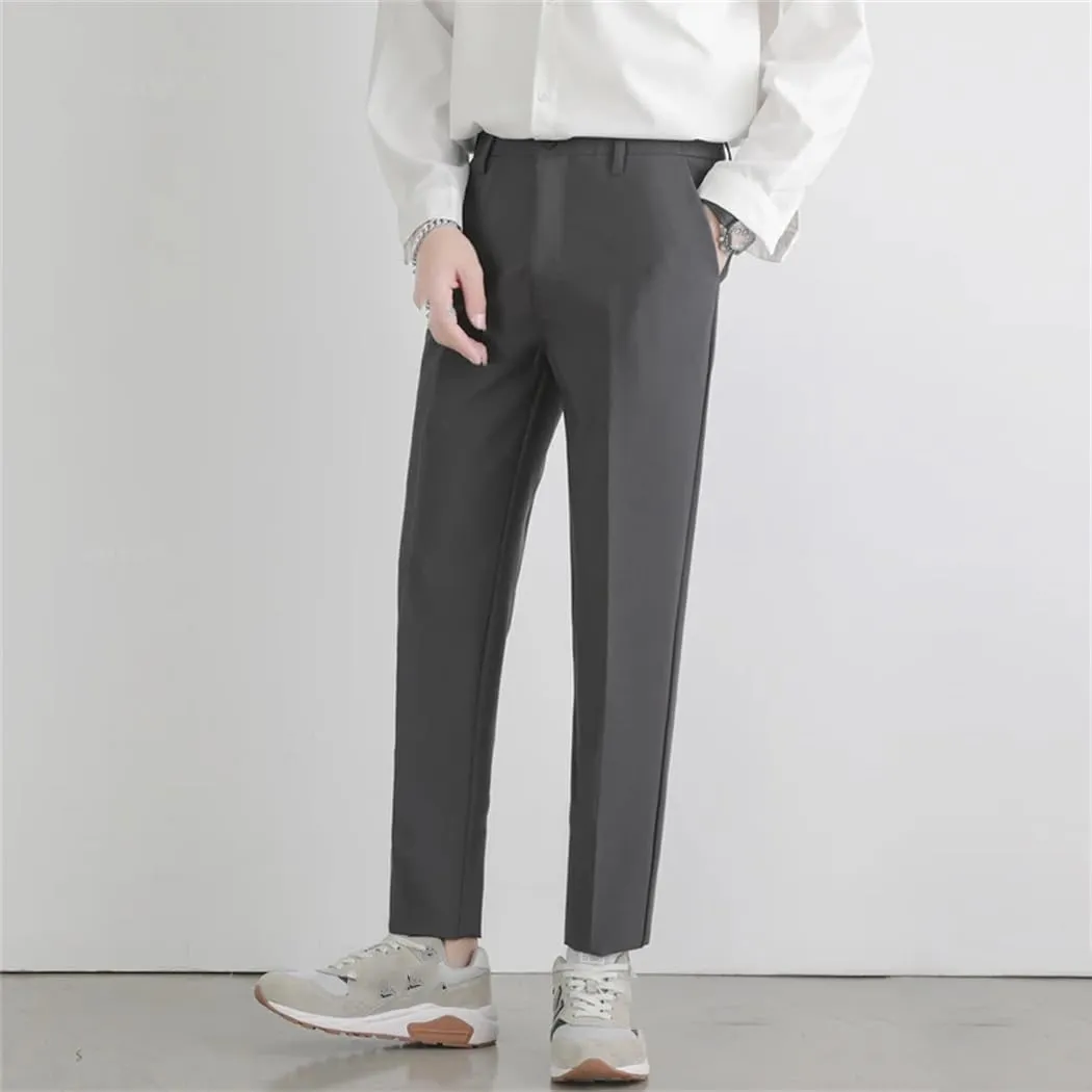 Men‘S Autumn Winter Suit Pants Stretch Slim Business Office Non-Iron Elastic Waist Casual Trouser