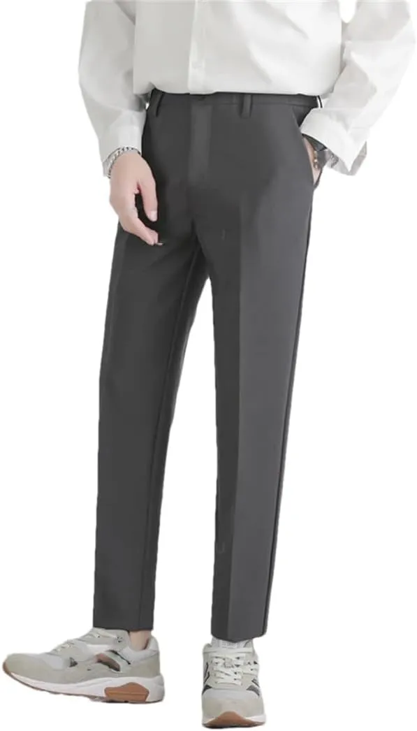 Men‘S Autumn Winter Suit Pants Stretch Slim Business Office Non-Iron Elastic Waist Casual Trouser