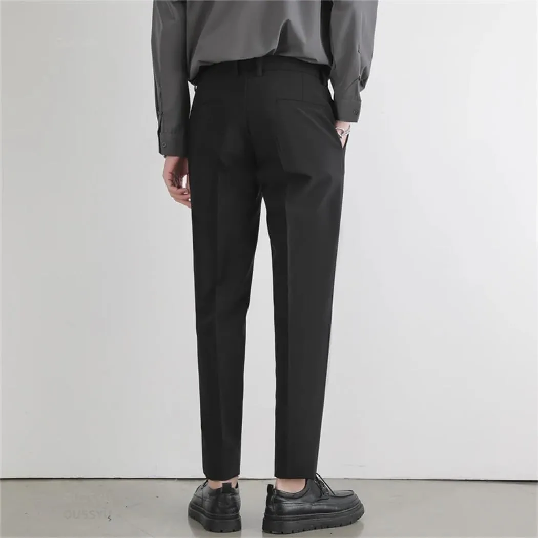 Men‘S Autumn Winter Suit Pants Stretch Slim Business Office Non-Iron Elastic Waist Casual Trouser