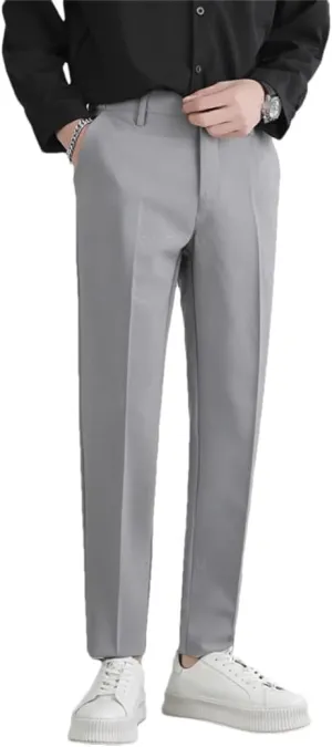 Men‘S Autumn Winter Suit Pants Stretch Slim Business Office Non-Iron Elastic Waist Casual Trouser