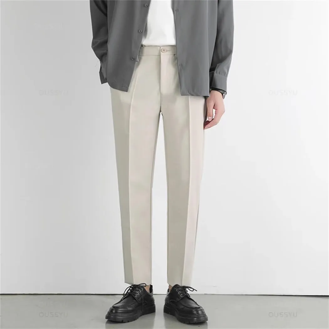 Men‘S Autumn Winter Suit Pants Stretch Slim Business Office Non-Iron Elastic Waist Casual Trouser