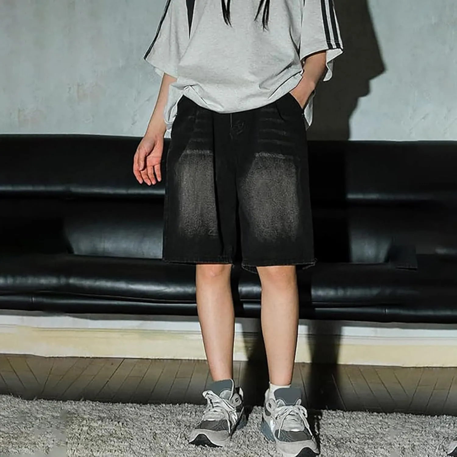 Mens Baggy Denim Jorts Y2K Grunge Loose Fit Hip Hop Jean Shorts Casual Long Jeans Trendy Outfits