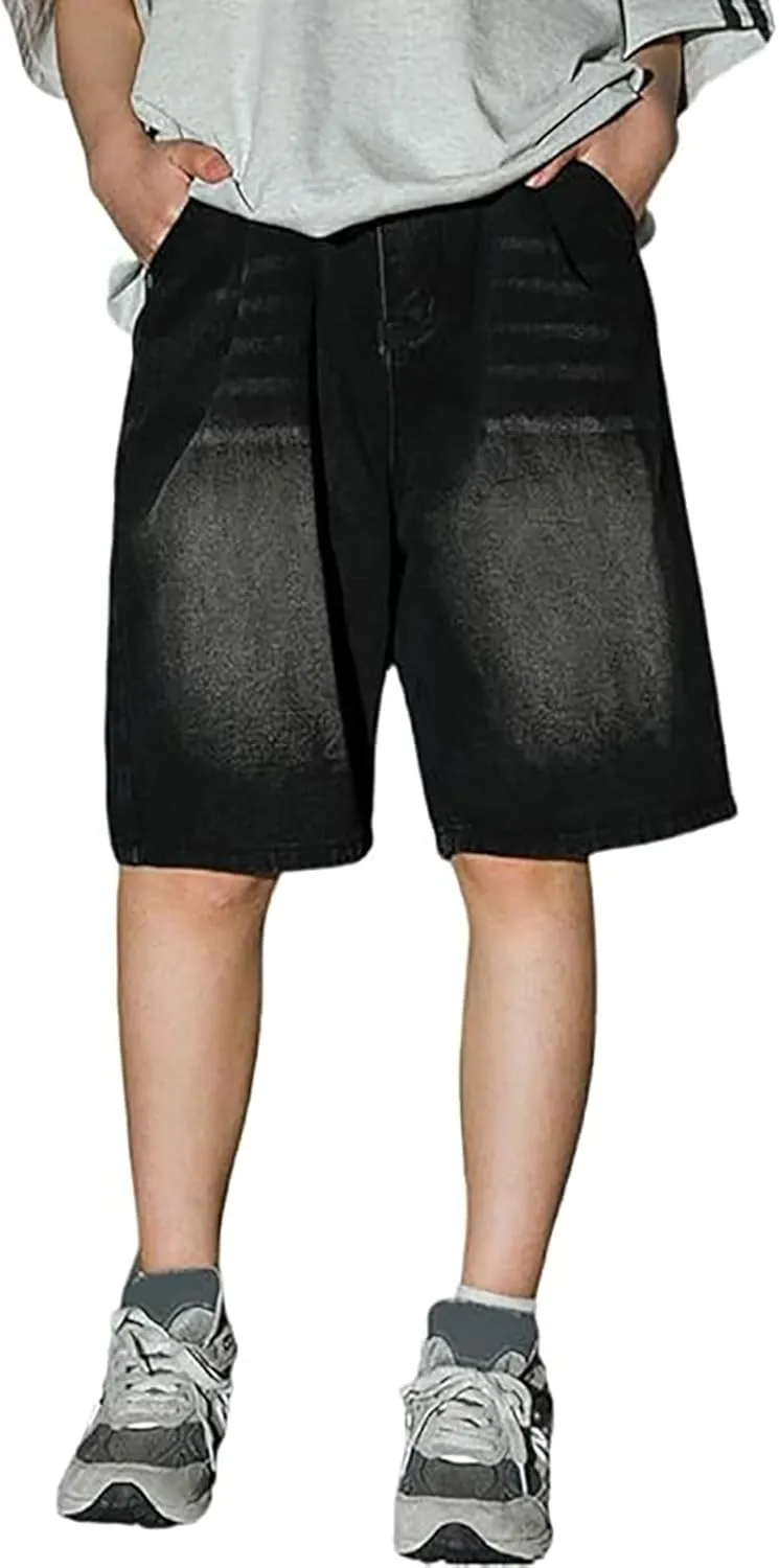 Mens Baggy Denim Jorts Y2K Grunge Loose Fit Hip Hop Jean Shorts Casual Long Jeans Trendy Outfits
