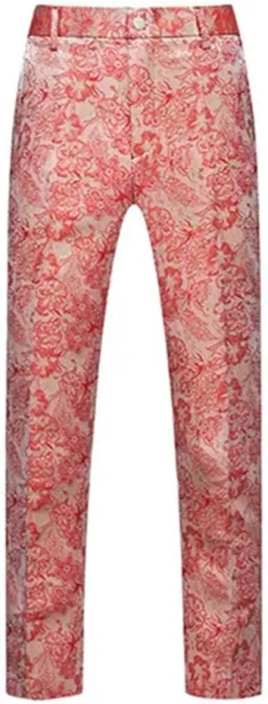 Men's Boutique Solid Color Embroidery Suit Trousers Red White EN8 Pants