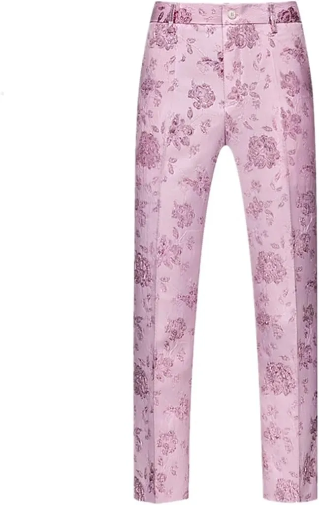 Men's Boutique Solid Color Embroidery Suit Trousers Red White EN8 Pants