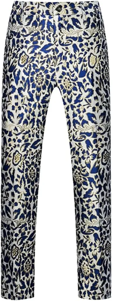 Men's Boutique Solid Color Embroidery Suit Trousers Red White EN8 Pants