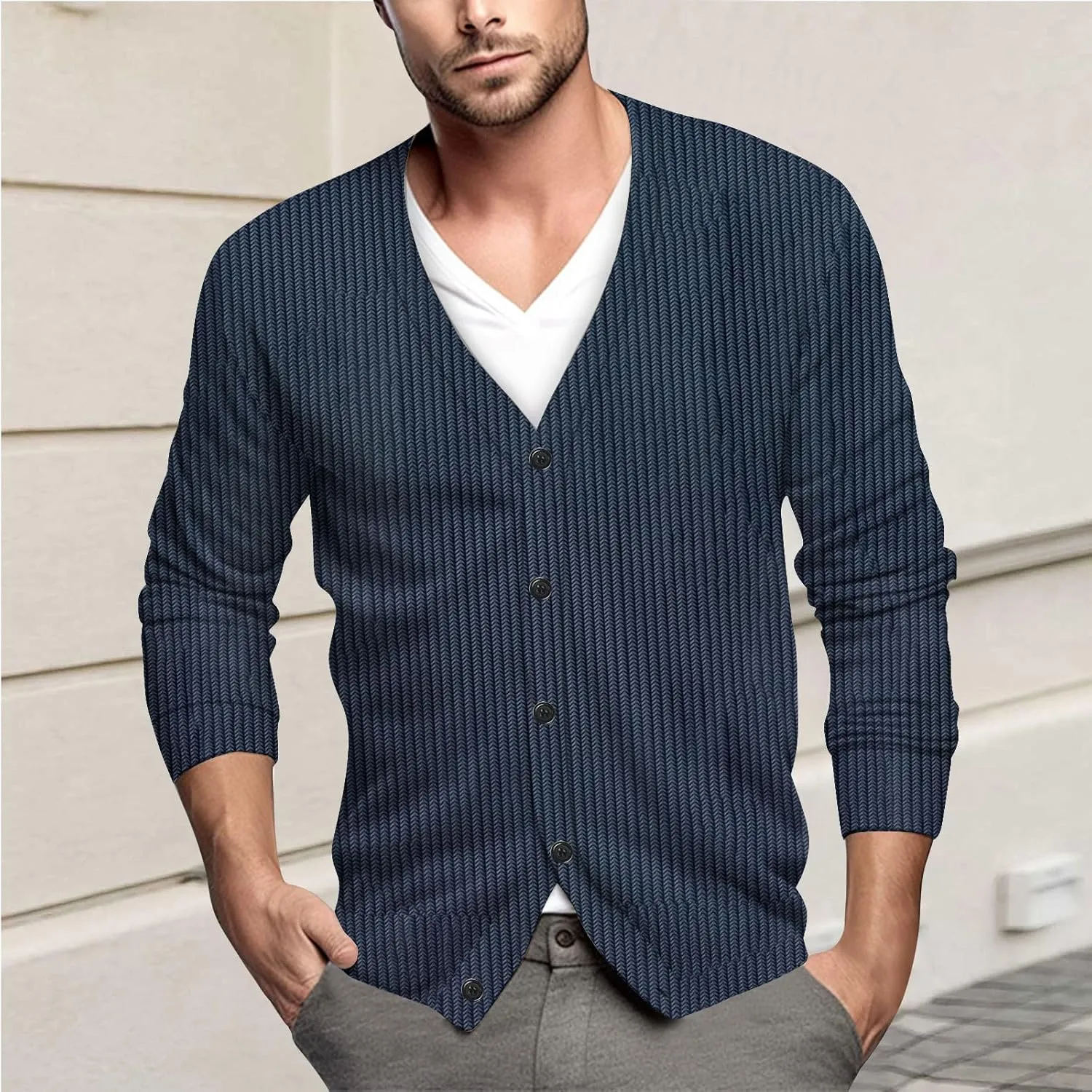 Men's Cardigan Sweater Long Sleeve V Neck Sweater for Men Button up Sweaters Knitted Pullovers Casual Sweatshirt