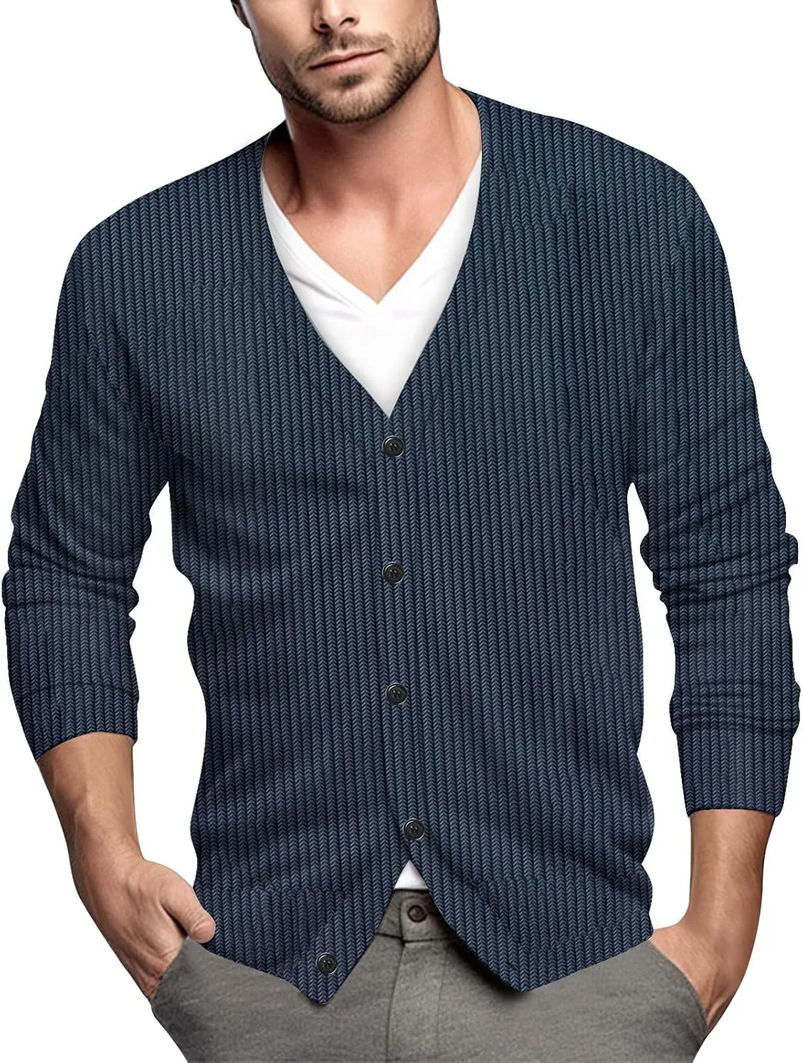 Men's Cardigan Sweater Long Sleeve V Neck Sweater for Men Button up Sweaters Knitted Pullovers Casual Sweatshirt