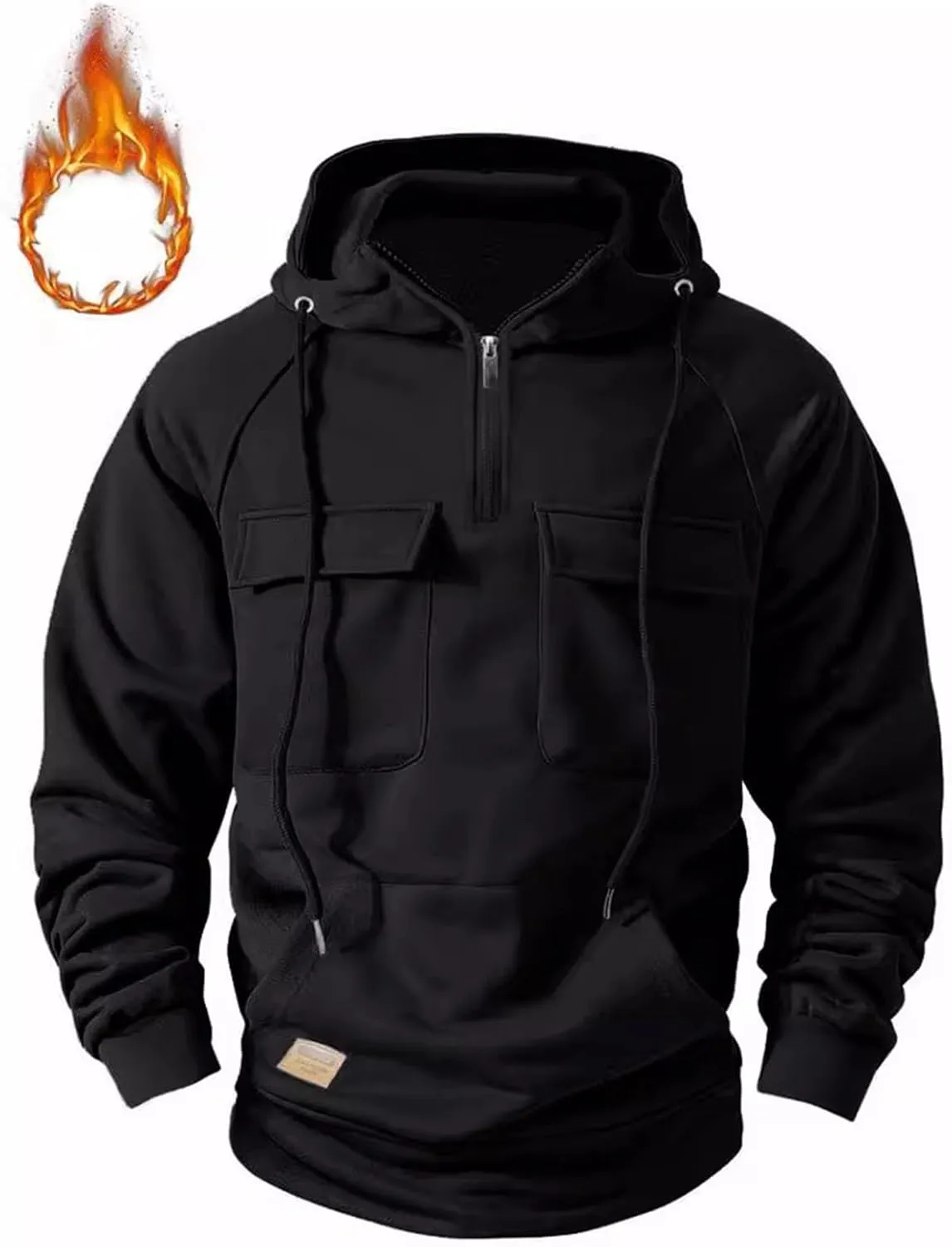 Men's Cargo Hoodies Fleece Long Sleeve Camo Hoodie Tactical Sweatshirts Quarter Zip Pullover Hooded Sweatshirts Jacket