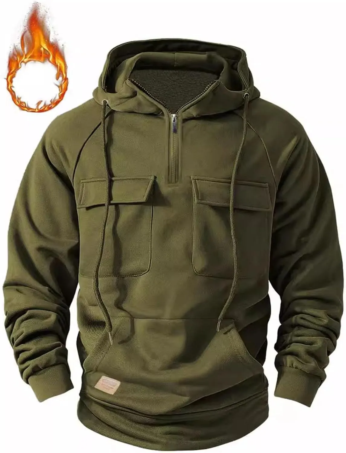 Men's Cargo Hoodies Fleece Long Sleeve Camo Hoodie Tactical Sweatshirts Quarter Zip Pullover Hooded Sweatshirts Jacket