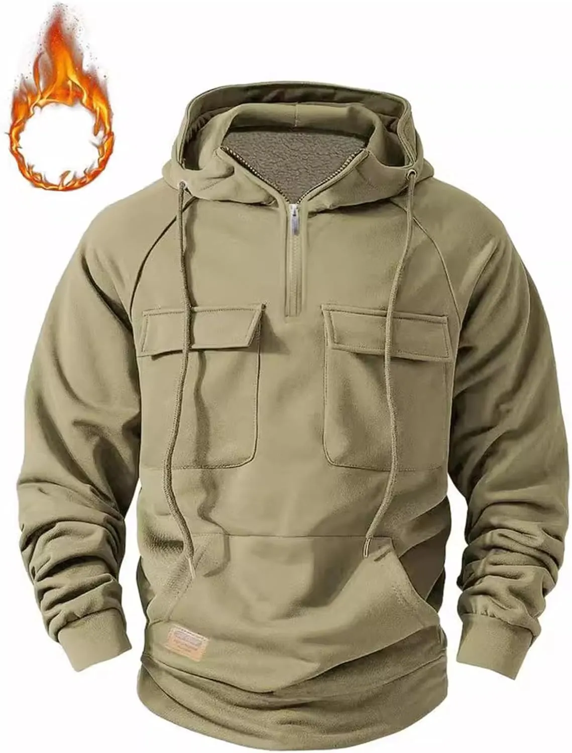 Men's Cargo Hoodies Fleece Long Sleeve Camo Hoodie Tactical Sweatshirts Quarter Zip Pullover Hooded Sweatshirts Jacket