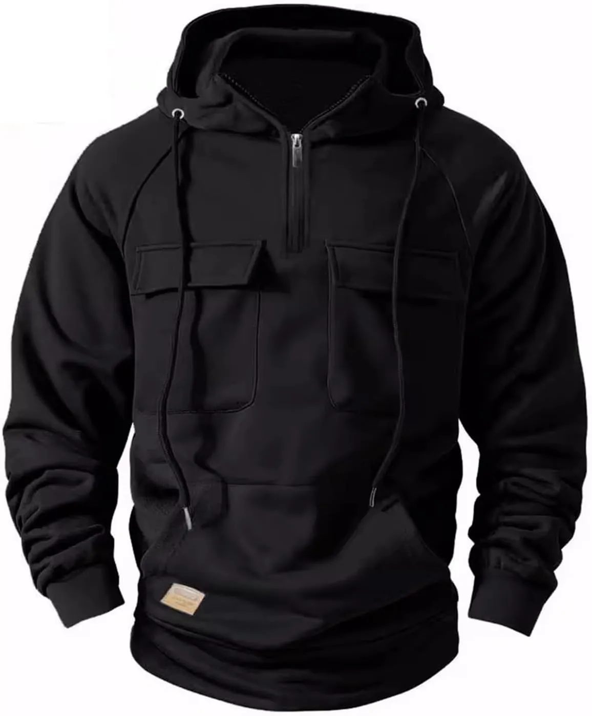 Men's Cargo Hoodies Fleece Long Sleeve Camo Hoodie Tactical Sweatshirts Quarter Zip Pullover Hooded Sweatshirts Jacket