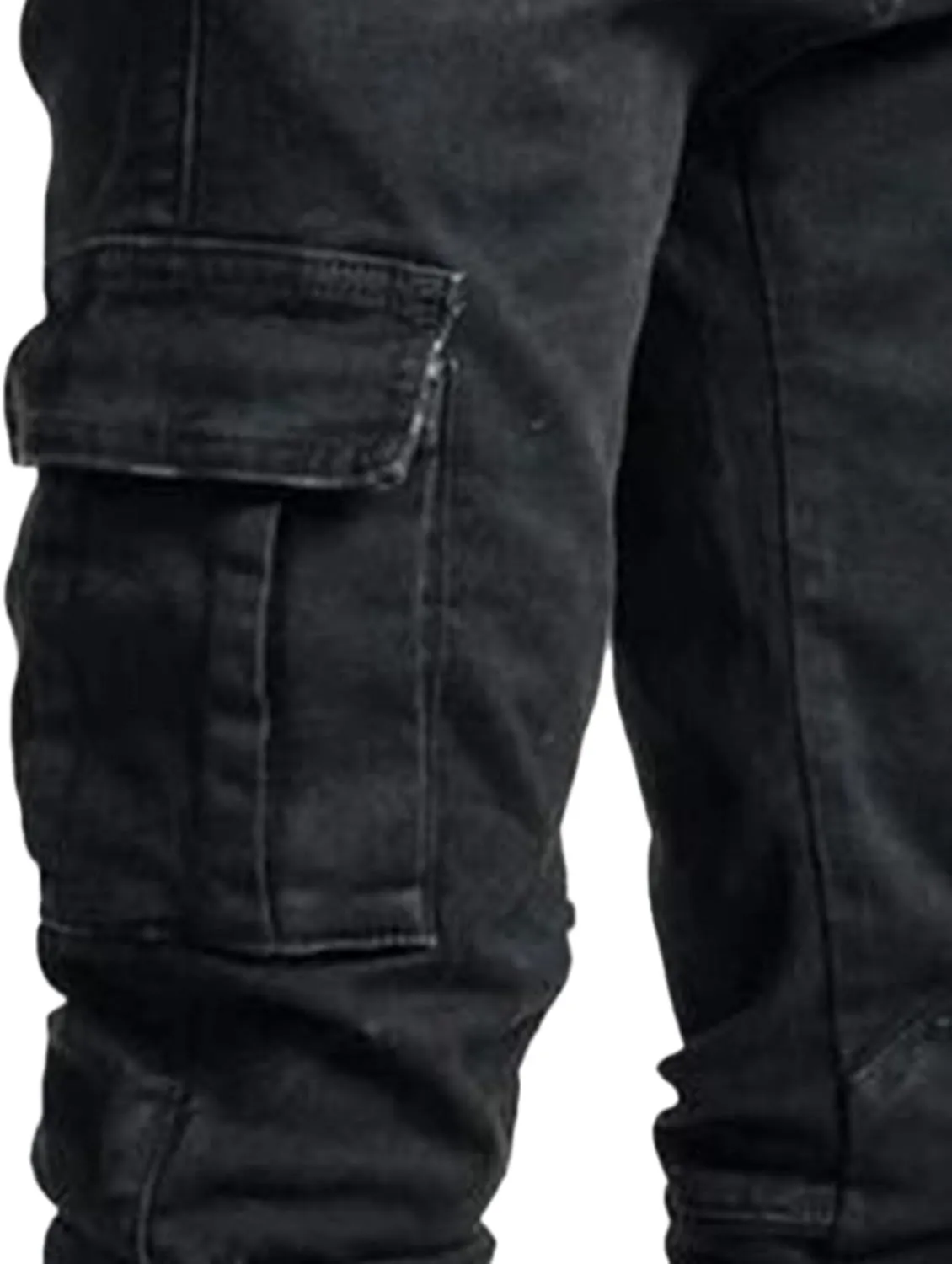Mens Cargo Multi Pocket Denim Pants Slim Fit Casual Workout Jeans Biker Moto Washed Straight Jean