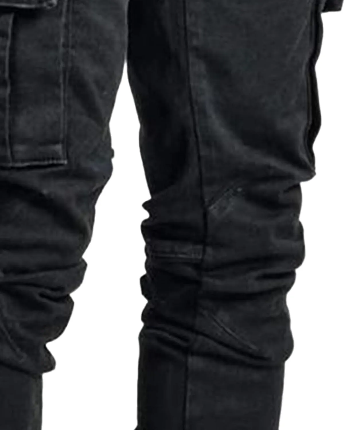 Mens Cargo Multi Pocket Denim Pants Slim Fit Casual Workout Jeans Biker Moto Washed Straight Jean