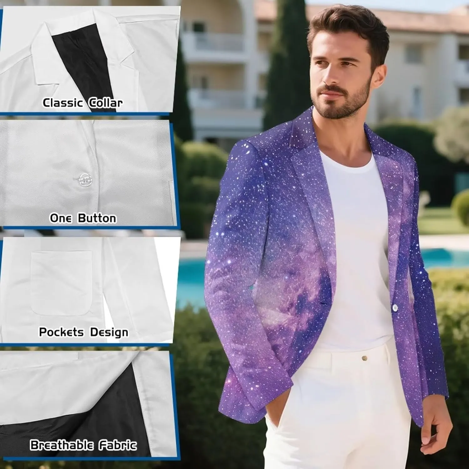 Mens Casual Blazer Sport Coat Lightweight One Button Business Suit Jackets S-5XL