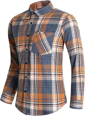 Mens Casual Cotton Plaid Shirts Slim Fit Button Down Long Sleeve Cotton Shirt Outdoor Fishing Hiking Travel Tee Top