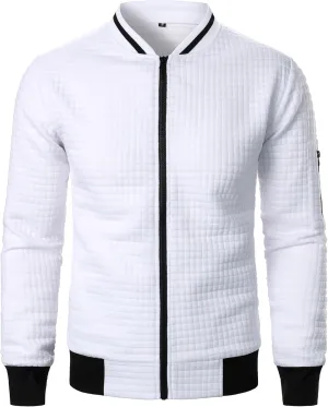 Men's Casual Plaid Cardigan Sweatshirt Stand Collar Casual Full Zip Long Sleeve Sweater Business Slim Fit Coats