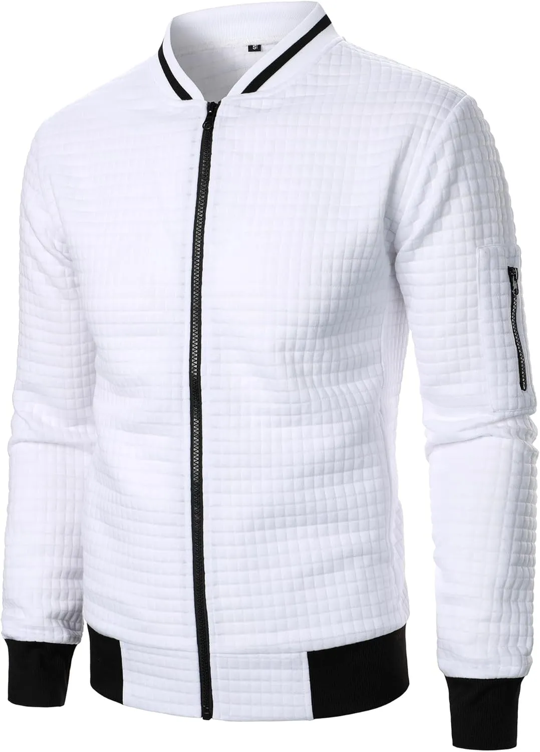 Men's Casual Plaid Cardigan Sweatshirt Stand Collar Casual Full Zip Long Sleeve Sweater Business Slim Fit Coats