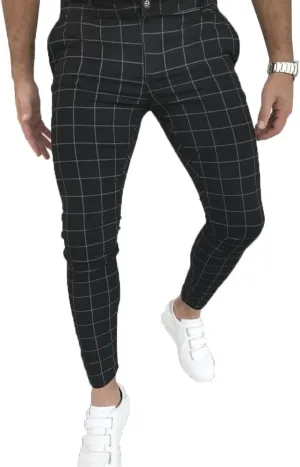 Mens Casual Plaid Jogger Pants Fashion Checked Flat Front Slim Fit Stretch Skinny Dress Pants Suit Trousers with Pocket