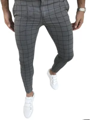 Mens Casual Plaid Jogger Pants Fashion Checked Flat Front Slim Fit Stretch Skinny Dress Pants Suit Trousers with Pocket