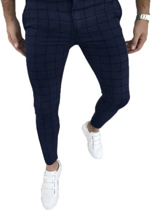Mens Casual Plaid Jogger Pants Fashion Checked Flat Front Slim Fit Stretch Skinny Dress Pants Suit Trousers with Pocket