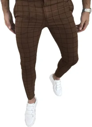 Mens Casual Plaid Jogger Pants Fashion Checked Flat Front Slim Fit Stretch Skinny Dress Pants Suit Trousers with Pocket