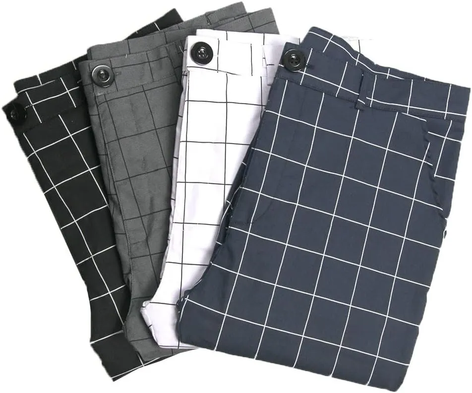 Mens Casual Plaid Jogger Pants Fashion Checked Flat Front Slim Fit Stretch Skinny Dress Pants Suit Trousers with Pocket