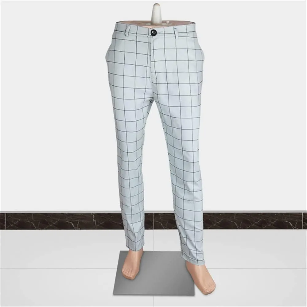 Mens Casual Plaid Jogger Pants Fashion Checked Flat Front Slim Fit Stretch Skinny Dress Pants Suit Trousers with Pocket